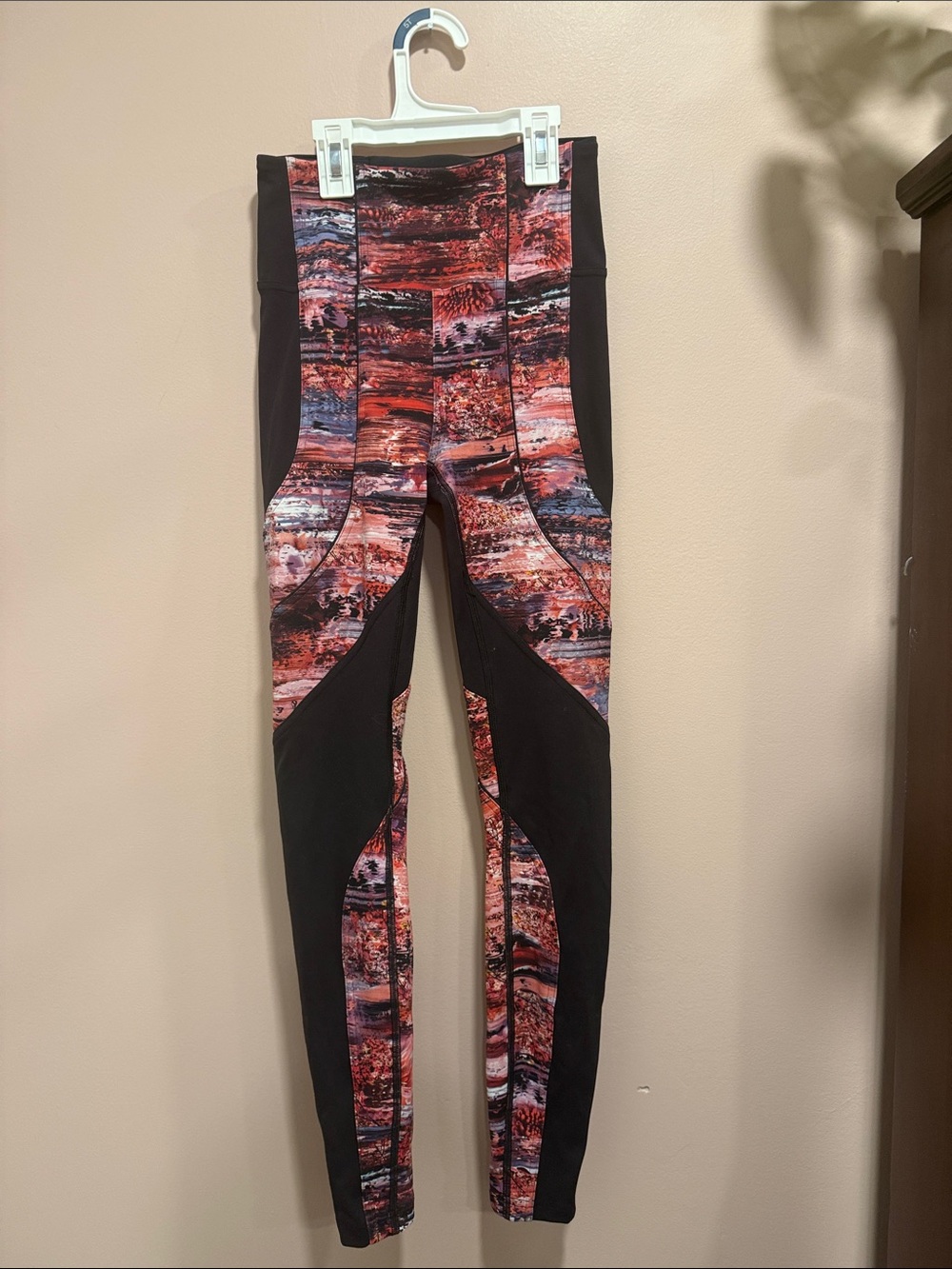 lululemon athletica Black Leggings with Red Multi-Stripe Print Panels